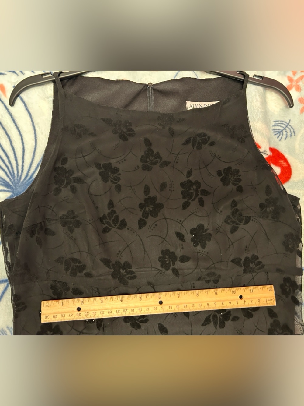 Vintage Black Floral Maxi Dress with Sheer Overlay - Picture 12 of 12